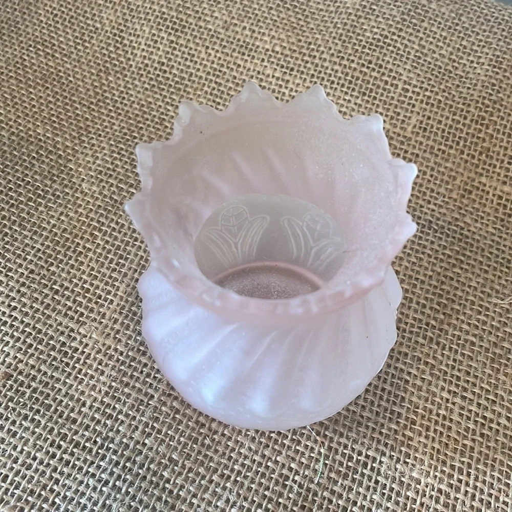 Frosted pink glass candle holder vintage tulip shape piece